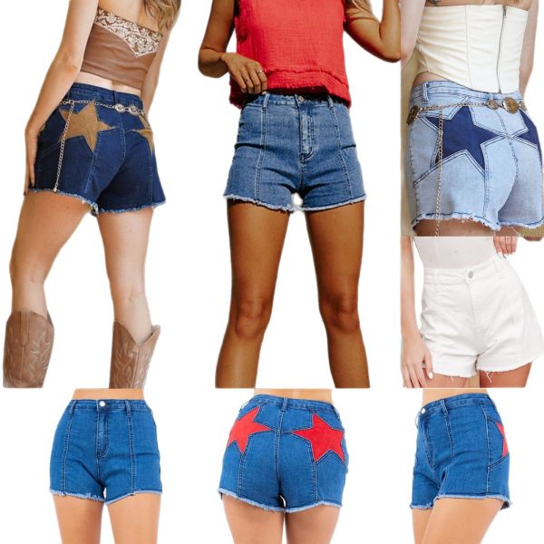 O1CN010Fr5VS1DEmJdExH7k_3301040185-0-cib High Quality Sexy Women's Splicing Pentagram Cowboy Shorts Hot Pants New Style