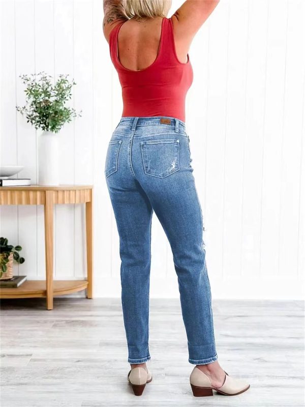 Women's jeans, ripped waist and ankle pants