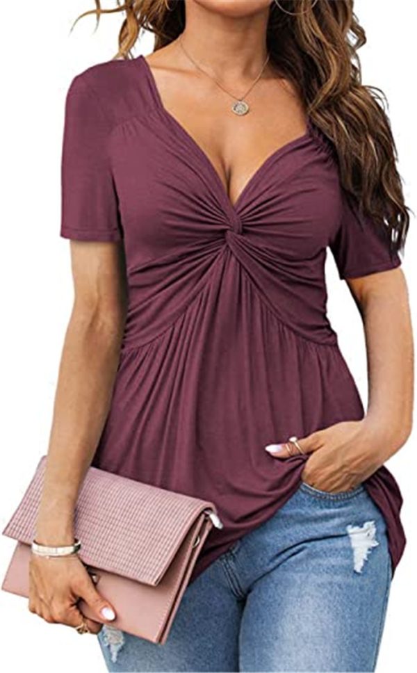 Women's V-neck shirt, short sleeve elegant casual T-shirt