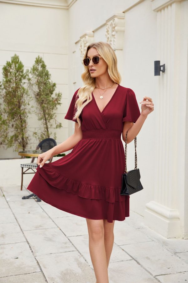 Summer women's fashion, V-neck dress, casual dress