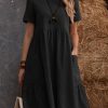 O1CN015yMini1tK0XaXY7ES_2208154365882-0-cib Retro loose pocket solid color round neck women's clothing, cotton and linen dress
