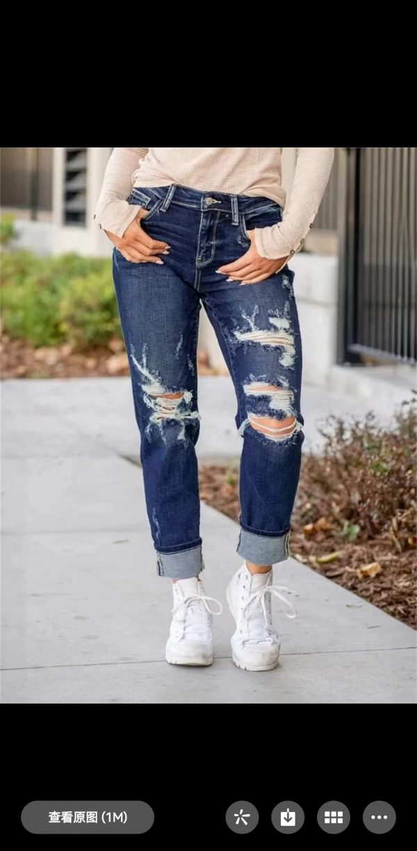 Women's jeans, ripped waist and ankle pants