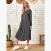 New European and American women's clothing, solid color knitted side seam straight through pocket, curved loose dress