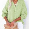 Button long sleeved solid color top women's shirt loose pure cotton pullover