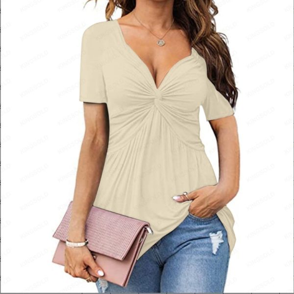 Women's V-neck shirt, short sleeve elegant casual T-shirt