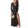 V-neck long sleeved dress, solid color dress