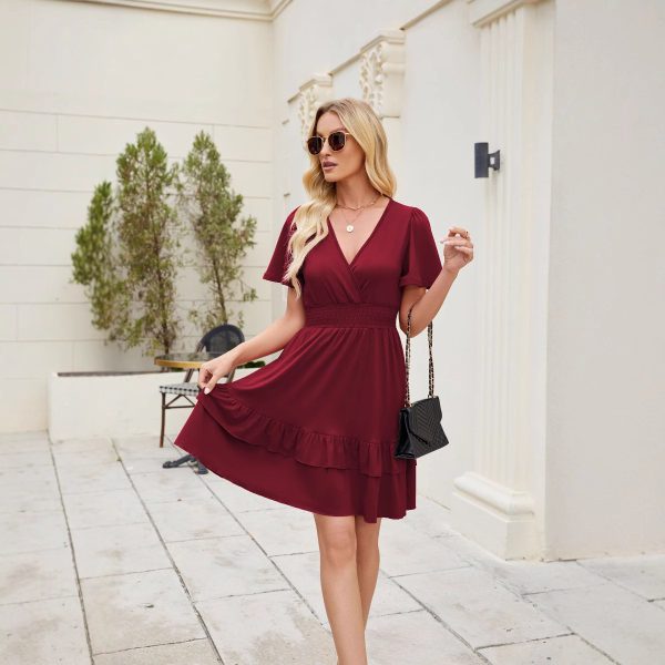 Summer women's fashion, V-neck dress, casual dress