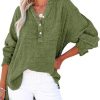 Button long sleeved solid color top women's shirt loose pure cotton pullover