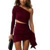 O1CN01IY9RZT1Wwj18CQiNo_2212800412853-0-cib One shoulder sleeve set, two piece set with exposed waist and hip hugging short skirt