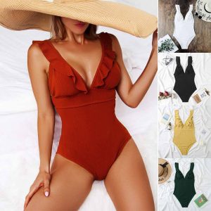 O1CN01JimZqD1KiGpPybBWL_2201487591197-0-cib Solid V-neck one-piece bikini swimsuit