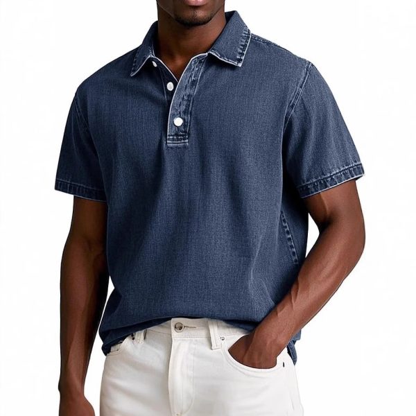 Men's Fashion Solid Color Retro Short Sleeve Polo Shirt