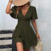 Summer new deep V-neck, solid color dress
