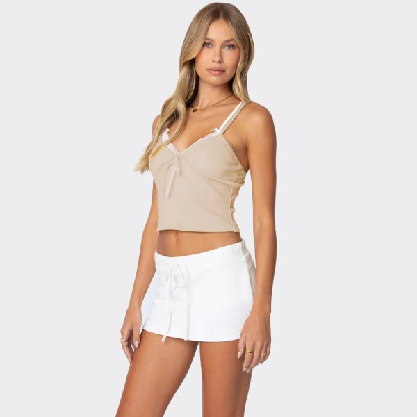 Beauty outfit for spring and summer, butterfly tie collage contrasting lace, sexy top