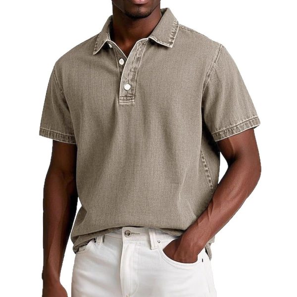 Men's Fashion Solid Color Retro Short Sleeve Polo Shirt