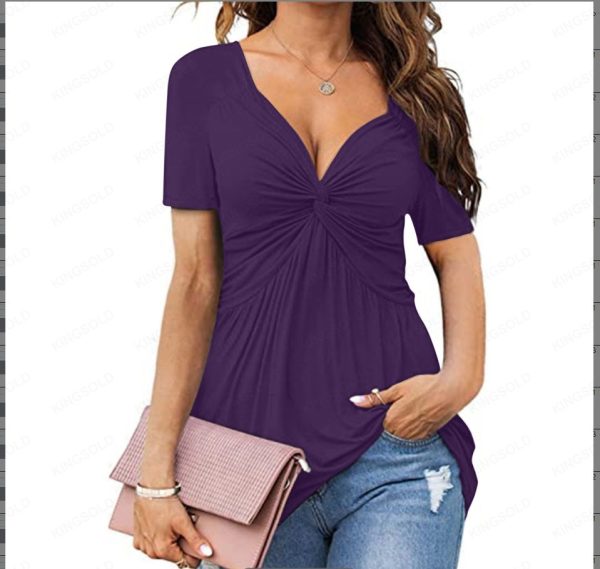 Women's V-neck shirt, short sleeve elegant casual T-shirt