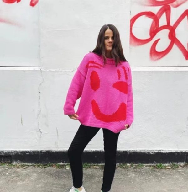 Color blocking sweater, knitted round neck new pullover