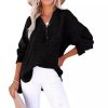 Button long sleeved solid color top women's shirt loose pure cotton pullover