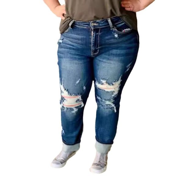 Women's jeans, ripped waist and ankle pants