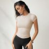 New women's solid color shoulder length short sleeved T-shirt, spicy girl thread slim fit top for external wear