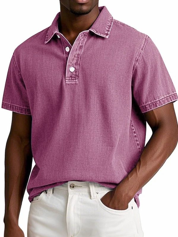 Men's Fashion Solid Color Retro Short Sleeve Polo Shirt