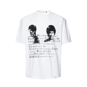 2025 summer vintage Bruce Lee, small collar design, men's loose short sleeved T-shirt