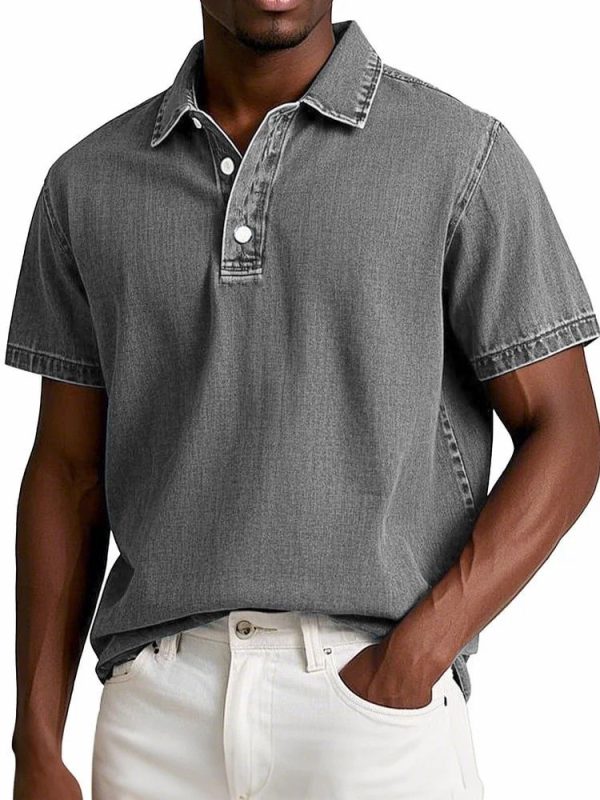 Men's Fashion Solid Color Retro Short Sleeve Polo Shirt