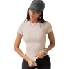 New women's solid color shoulder length short sleeved T-shirt, spicy girl thread slim fit top for external wear