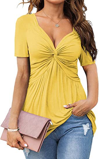 Women's V-neck shirt, short sleeve elegant casual T-shirt