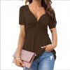 Women's V-neck shirt, short sleeve elegant casual T-shirt