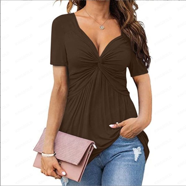 Women's V-neck shirt, short sleeve elegant casual T-shirt