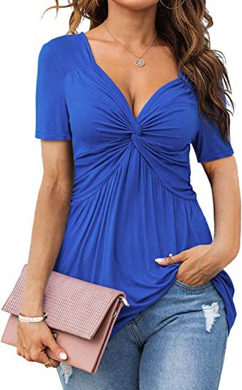 Women's V-neck shirt, short sleeve elegant casual T-shirt