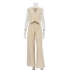 New cotton and linen sleeveless vest, vest and pants two-piece set, women's casual fashion suit