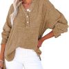Button long sleeved solid color top women's shirt loose pure cotton pullover