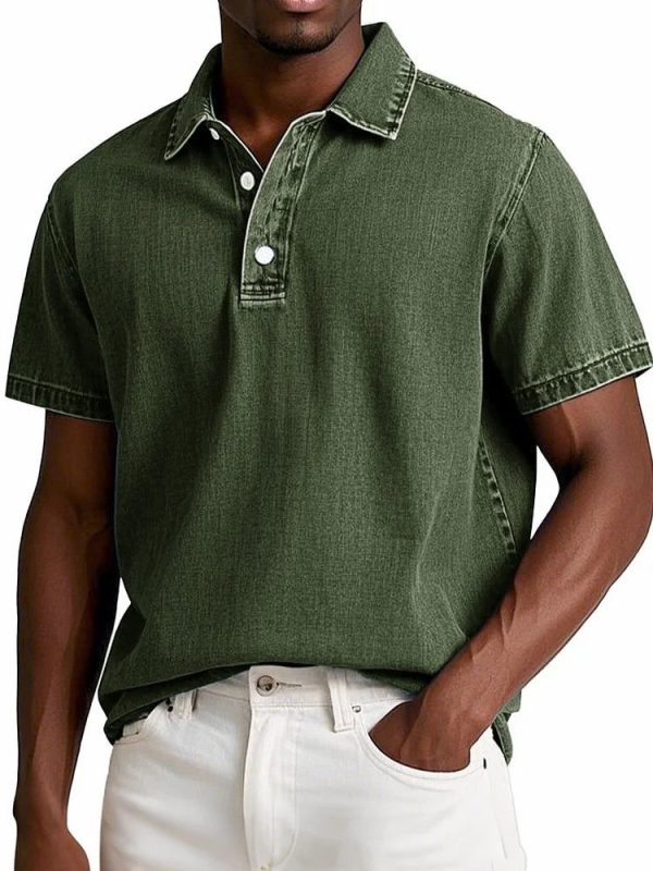 Men's Fashion Solid Color Retro Short Sleeve Polo Shirt