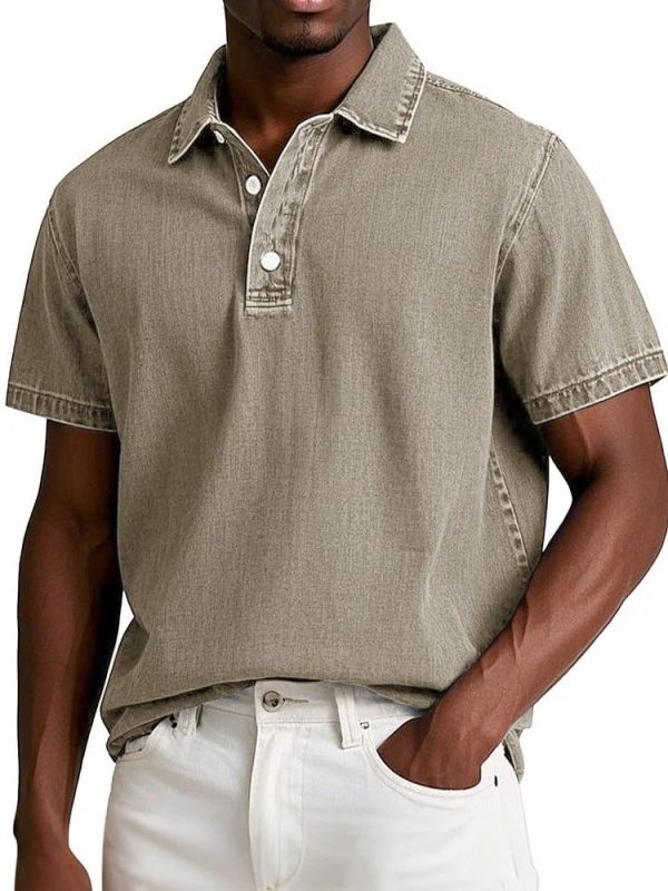 Men's Fashion Solid Color Retro Short Sleeve Polo Shirt
