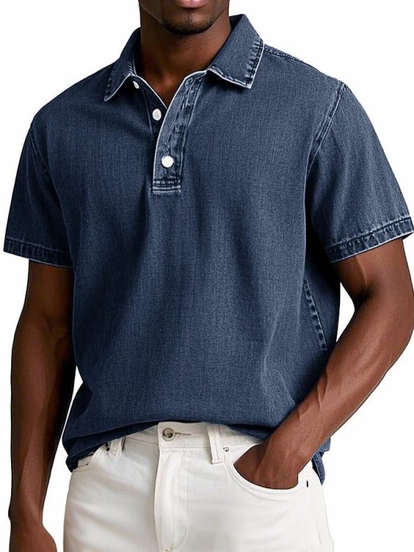 Men's Fashion Solid Color Retro Short Sleeve Polo Shirt