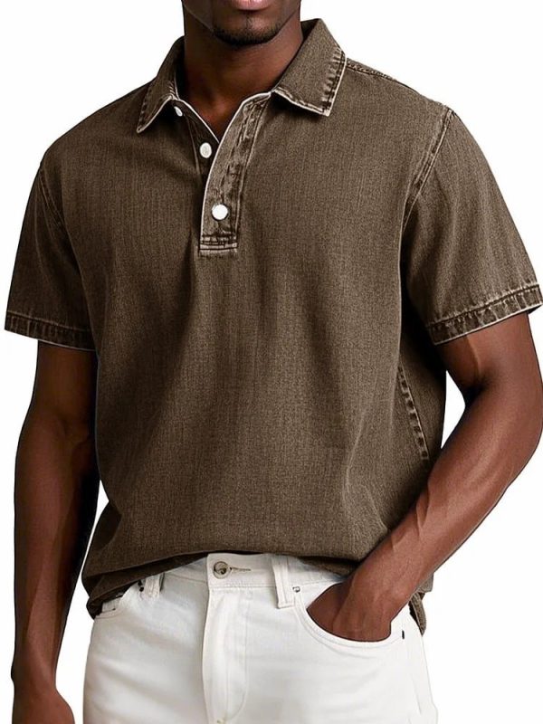 Men's Fashion Solid Color Retro Short Sleeve Polo Shirt