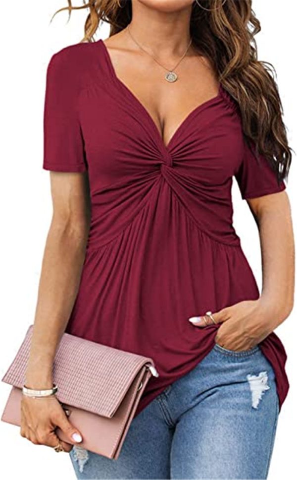 Women's V-neck shirt, short sleeve elegant casual T-shirt