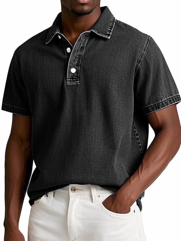 Men's Fashion Solid Color Retro Short Sleeve Polo Shirt