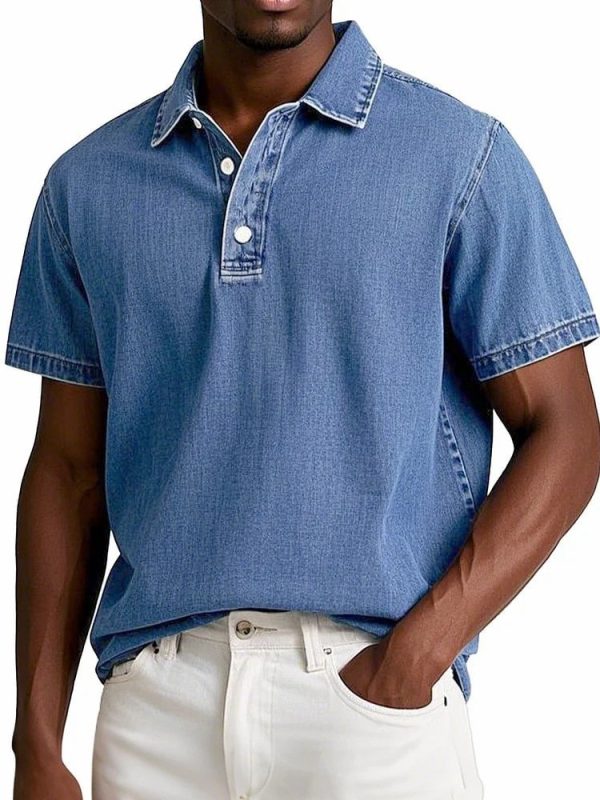 Men's Fashion Solid Color Retro Short Sleeve Polo Shirt
