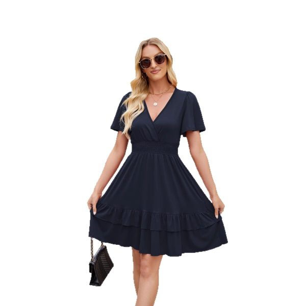 Summer women's fashion, V-neck dress, casual dress