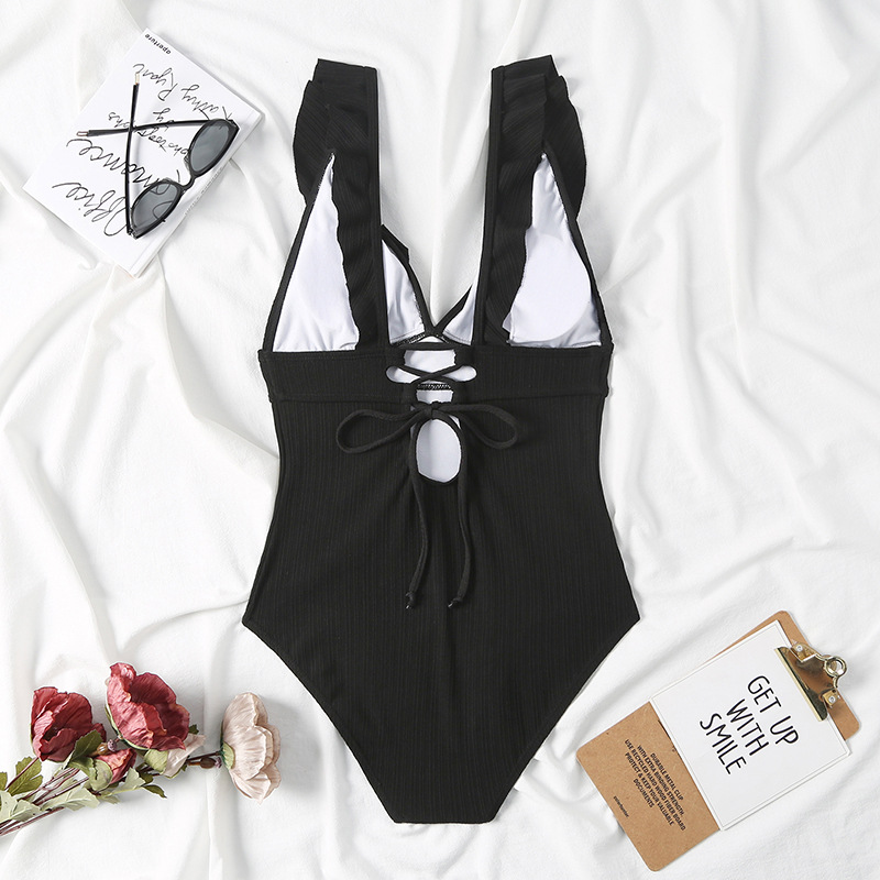 Y13连体性感比基尼2021纯色黑色灰色白色