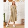New European and American women's clothing, solid color knitted side seam straight through pocket, curved loose dress