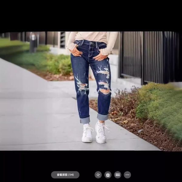 Women's jeans, ripped waist and ankle pants