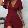 Summer new deep V-neck, solid color dress
