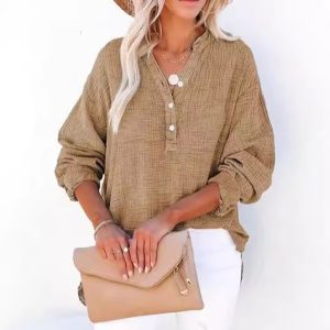O1CN01pr9HmH1rI3iTBPxVa_2217851065607-0-cib Button long sleeved solid color top women's shirt loose pure cotton pullover