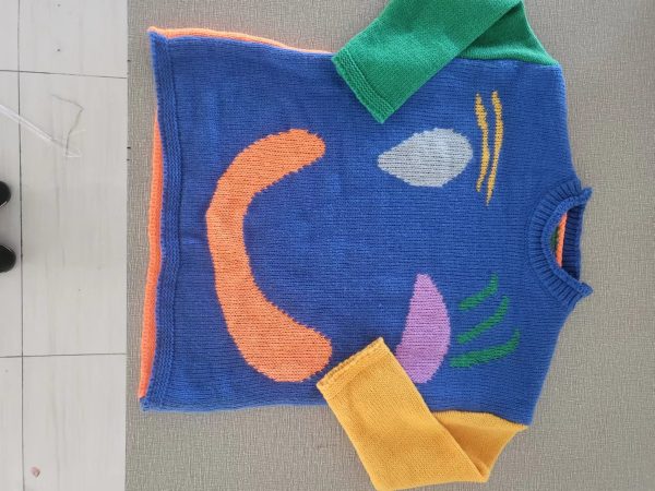 Color blocking sweater, knitted round neck new pullover