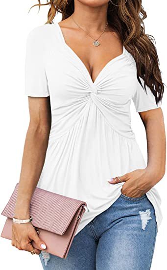 Women's V-neck shirt, short sleeve elegant casual T-shirt