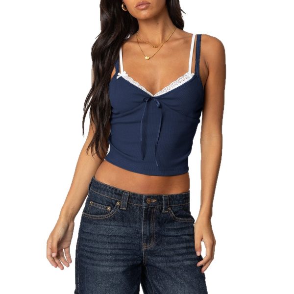 Beauty outfit for spring and summer, butterfly tie collage contrasting lace, sexy top