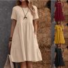 O1CN01st2w4Y1tK0XZOSfCu_2208154365882-0-cib Retro loose pocket solid color round neck women's clothing, cotton and linen dress